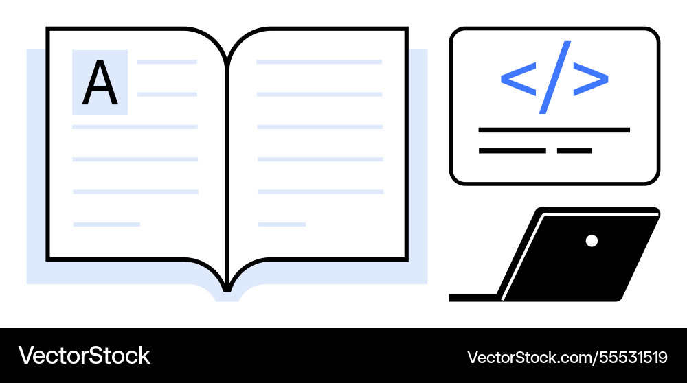 Offenes Buch mit Laptop und Code Snippet emphasizing Offenes Buch mit Laptop und Code Snippet emphasizing vektorbild