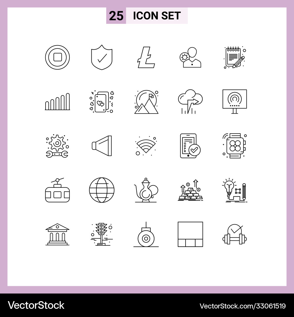 Pictograph set 25 simple lines list profile Vector Image