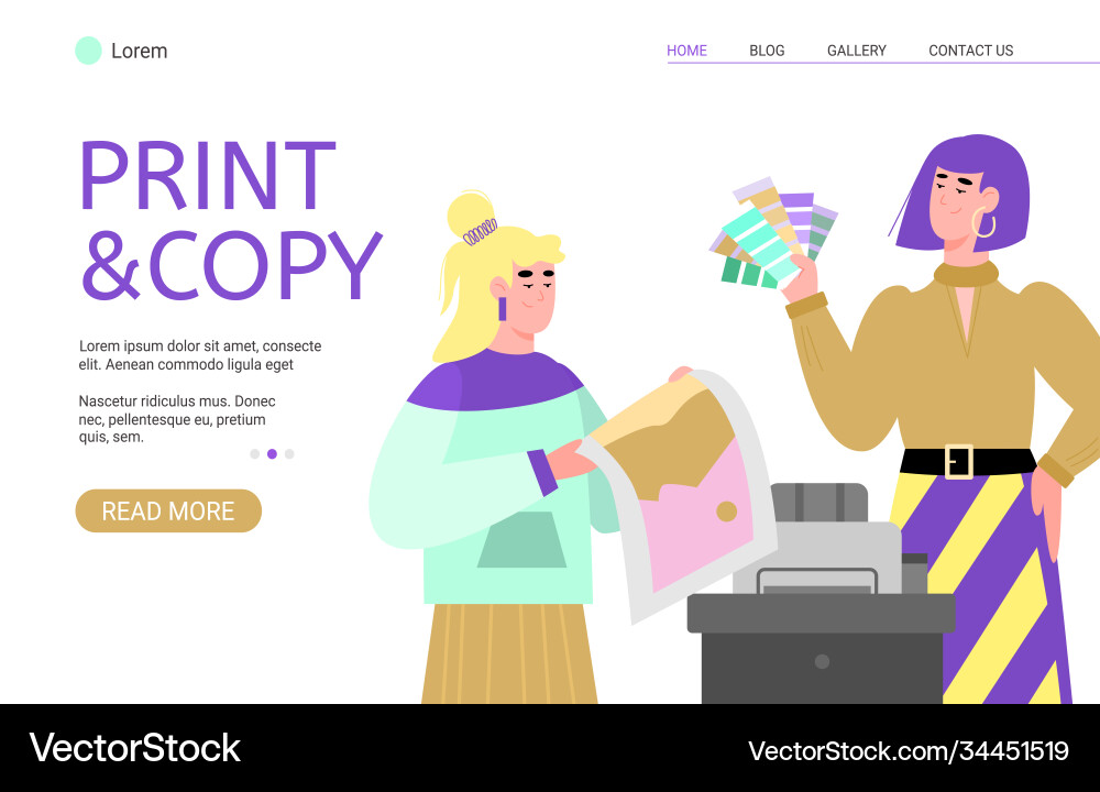 Print and copy service website with cartoon Print and copy service website with cartoon vector image