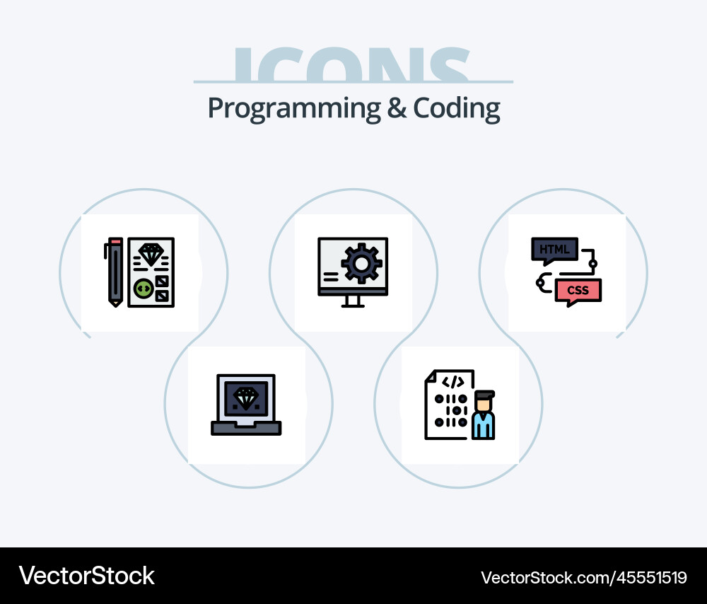 Programming and coding line filled icon pack 5 Vector Image