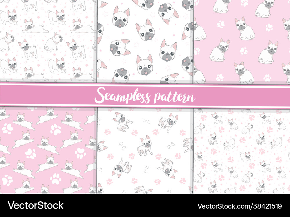 Seamless pattern with cute french bulldog on pink Seamless pattern with cute french bulldog on pink vector image