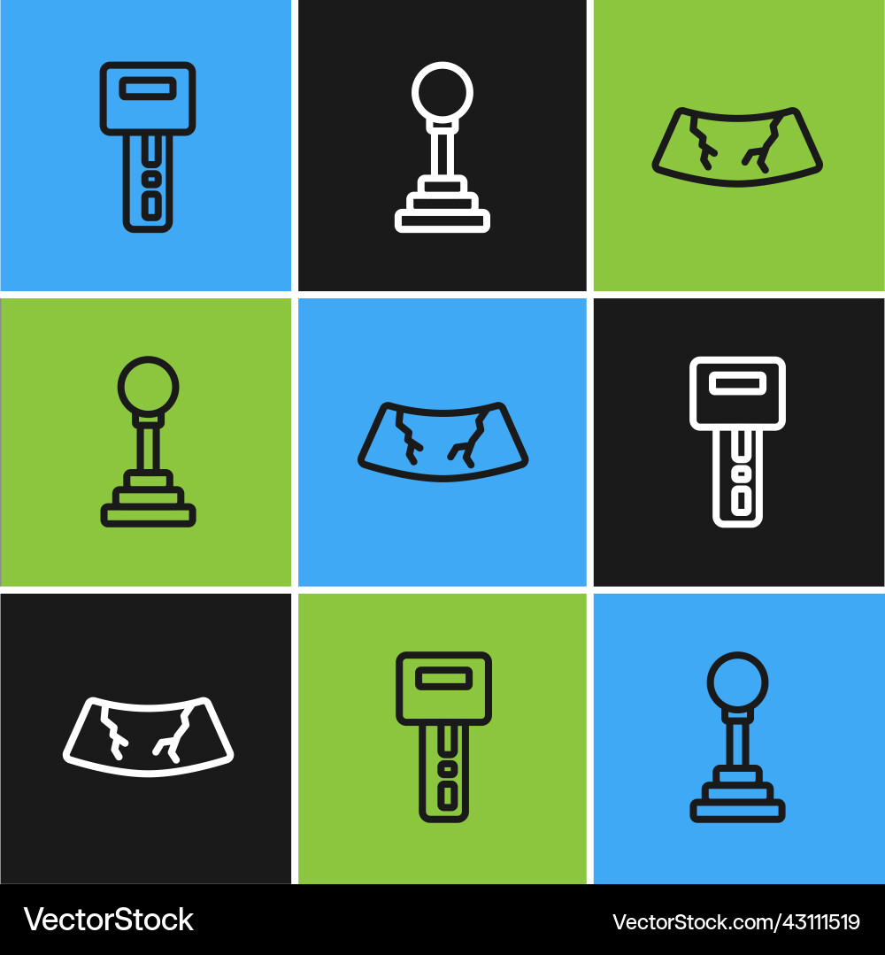 Set line car key with remote broken windshield Vector Image