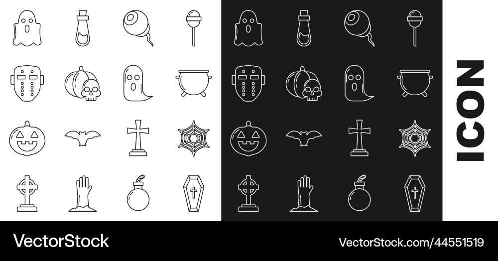 Set line coffin with christian cross spider web Vector Image