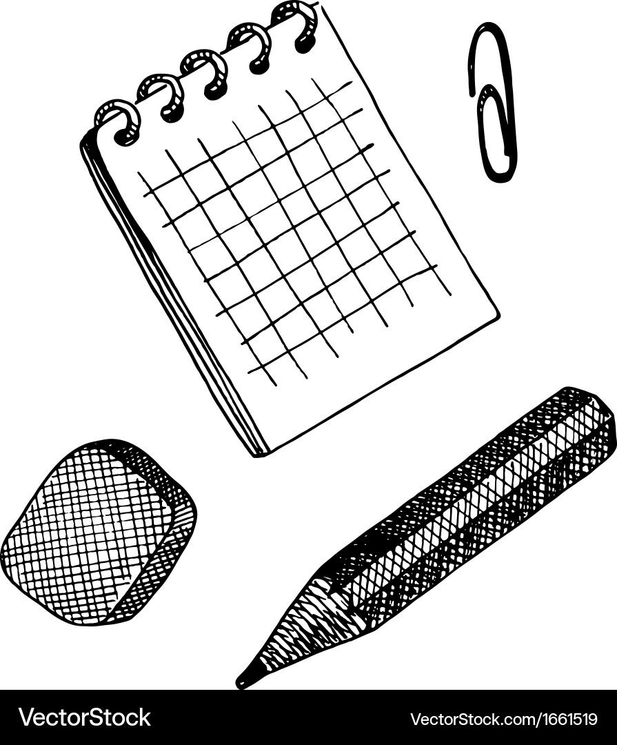 Set of writing materials sketch style Vector Image