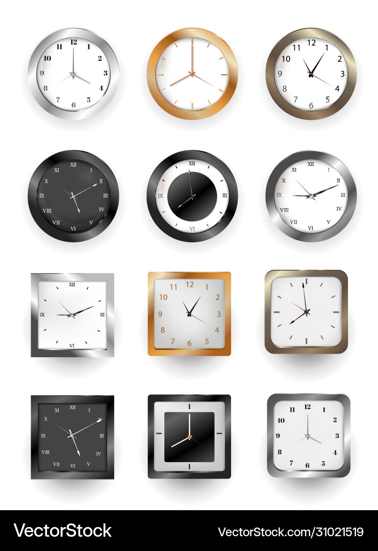 Set realistic clock modern quartz Vector Image