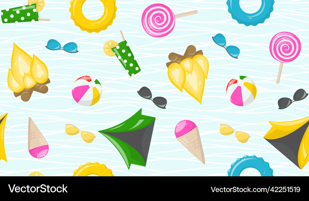 Summer seamless pattern with icons and wavy lines Summer seamless pattern with icons and wavy lines vector image
