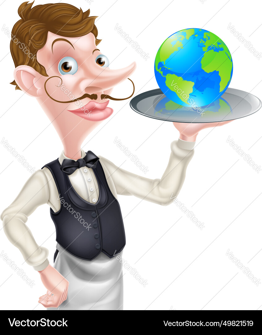 Waiter holding globe Waiter holding globe vector image