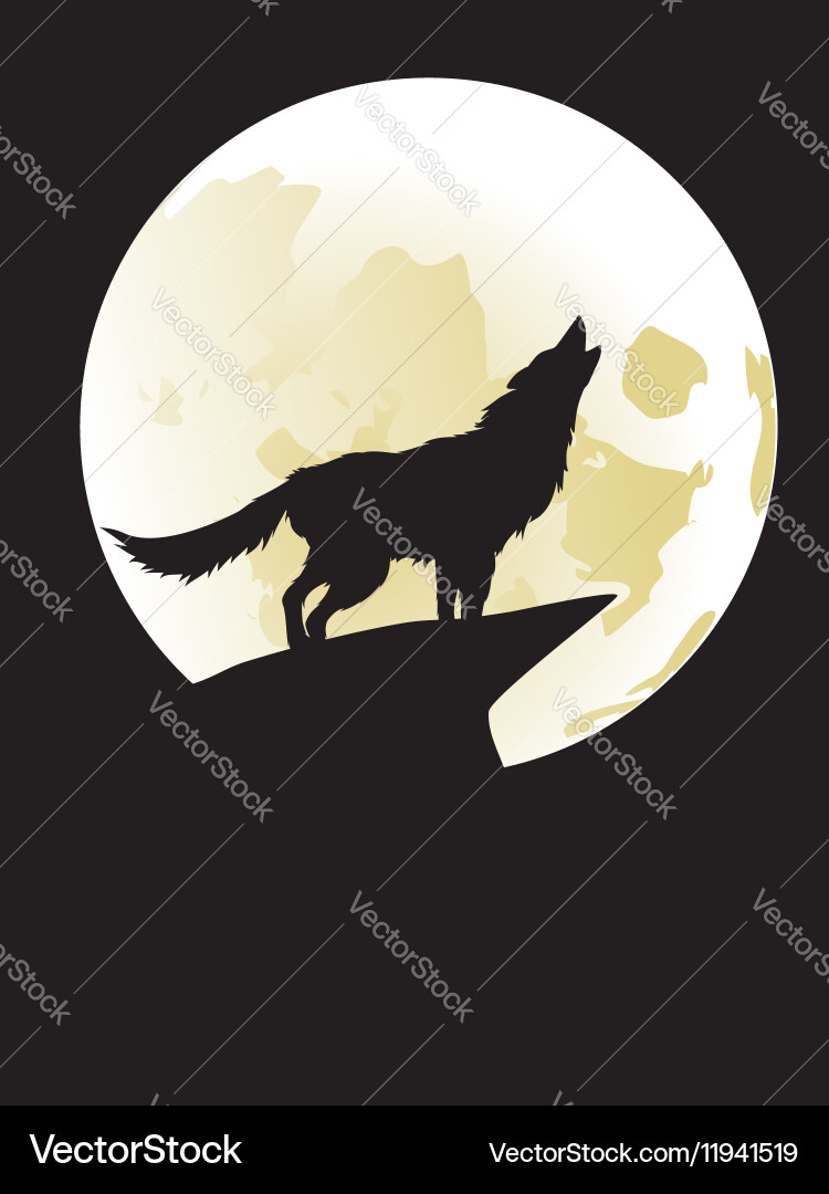 Wolf Howling at Moon Silhouette Vector Image
