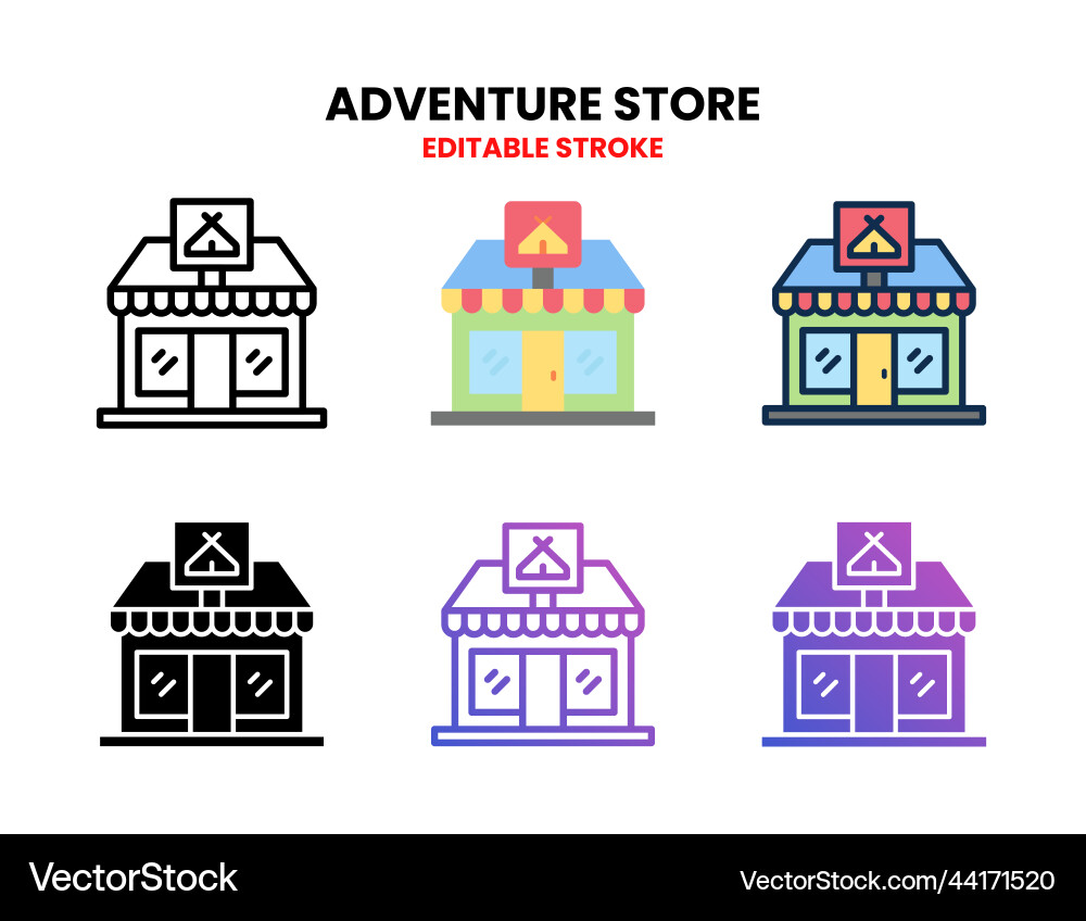 Addventure shop icon set with different styles Addventure shop icon set with different styles vector image