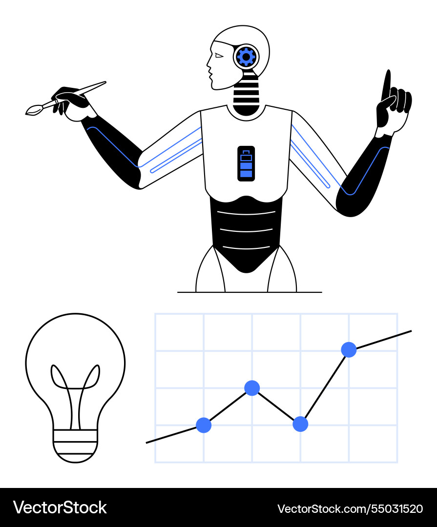Ai Roboter Analyse von Daten mit Graph und Lightbulb Ai Roboter Analyse von Daten mit Graph und Lightbulb Vektorbild