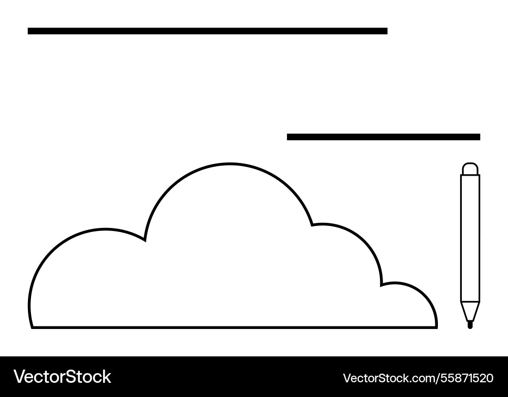 Cloud and pen with horizontal lines representing Cloud and pen with horizontal lines representing Vector Image