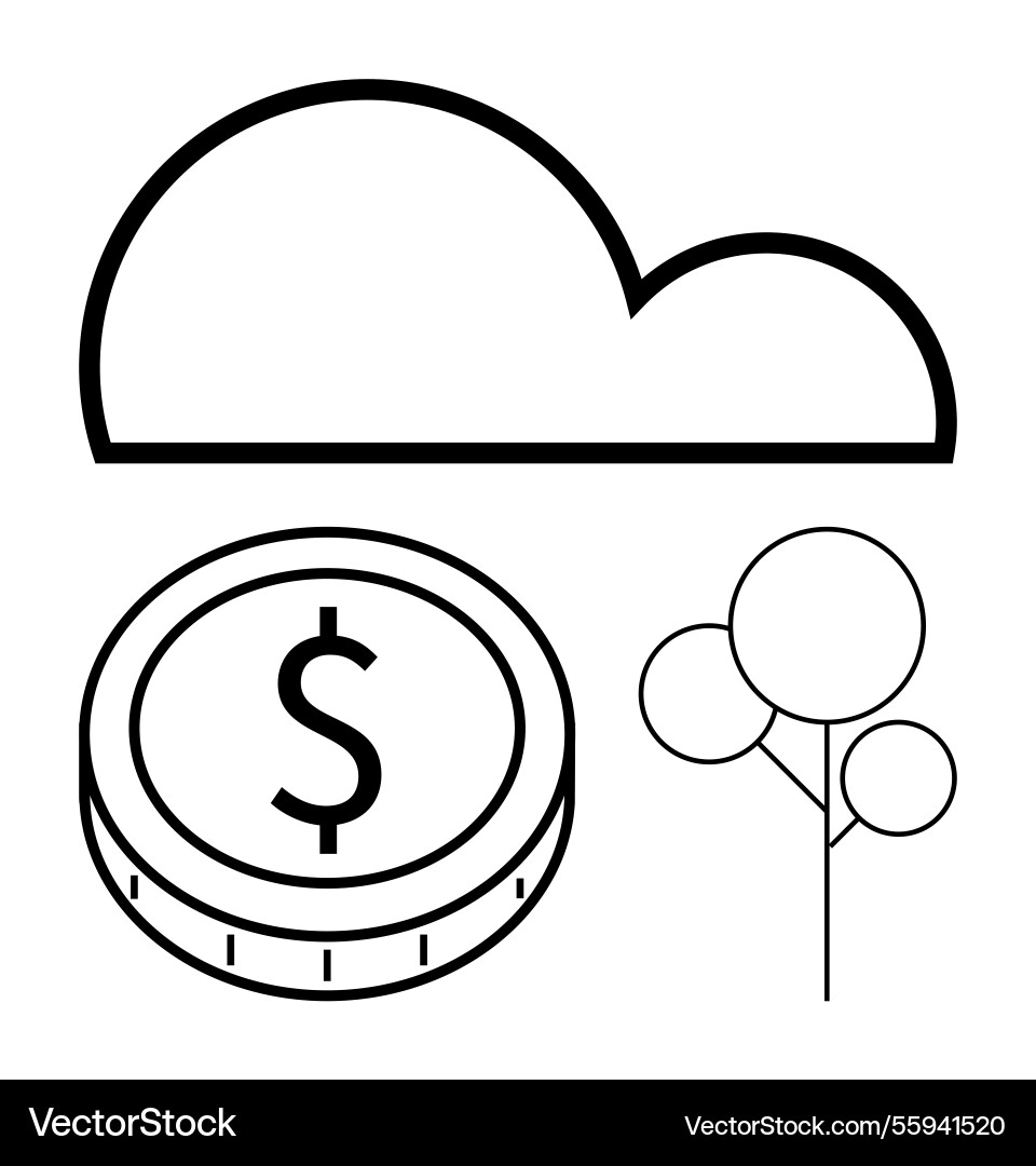 Cloud with dollar coin and tree representing Cloud with dollar coin and tree representing Vector Image