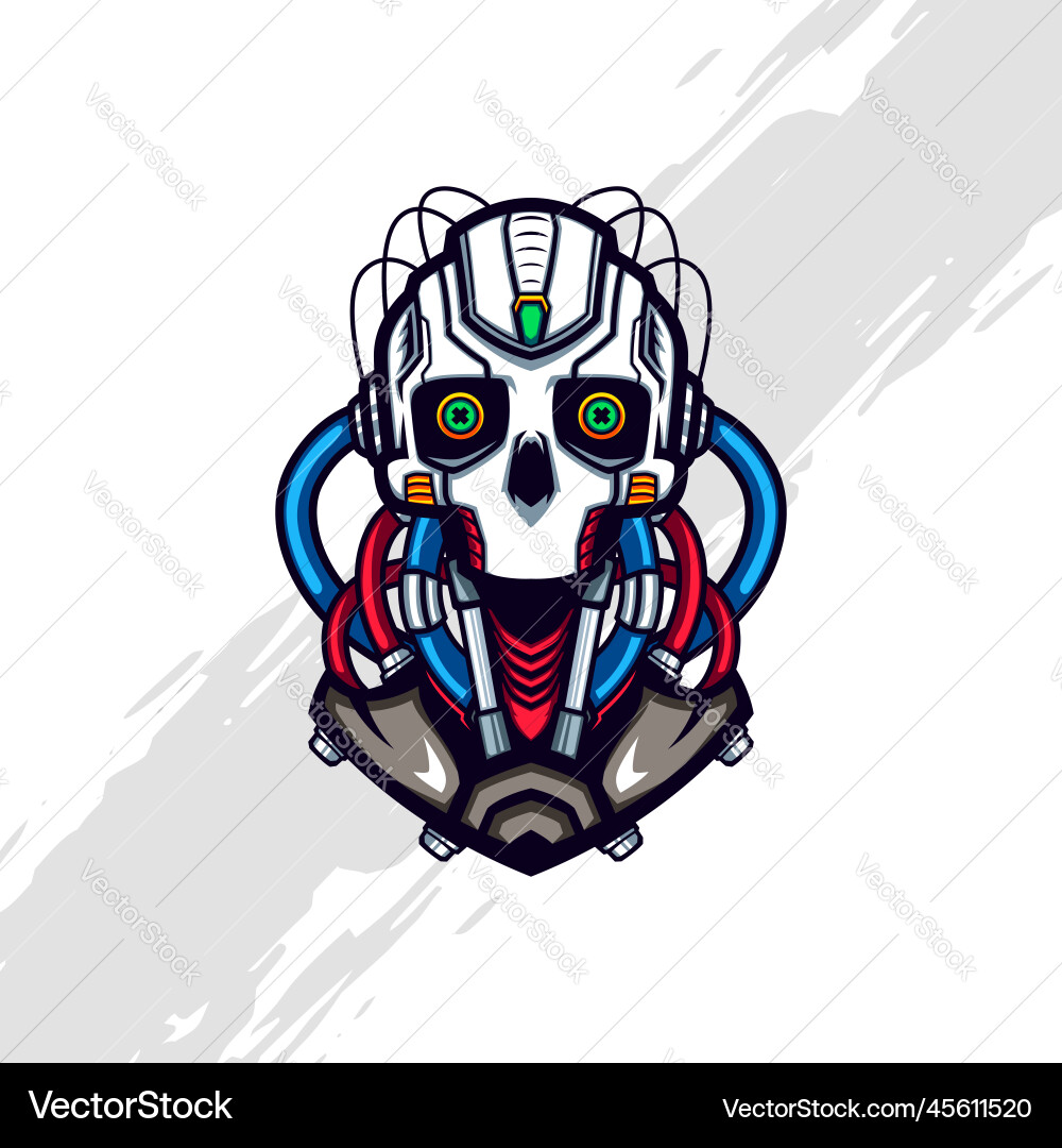 Cyberpunk skull robot with blue and red injected Cyberpunk skull robot with blue and red injected Vector Image