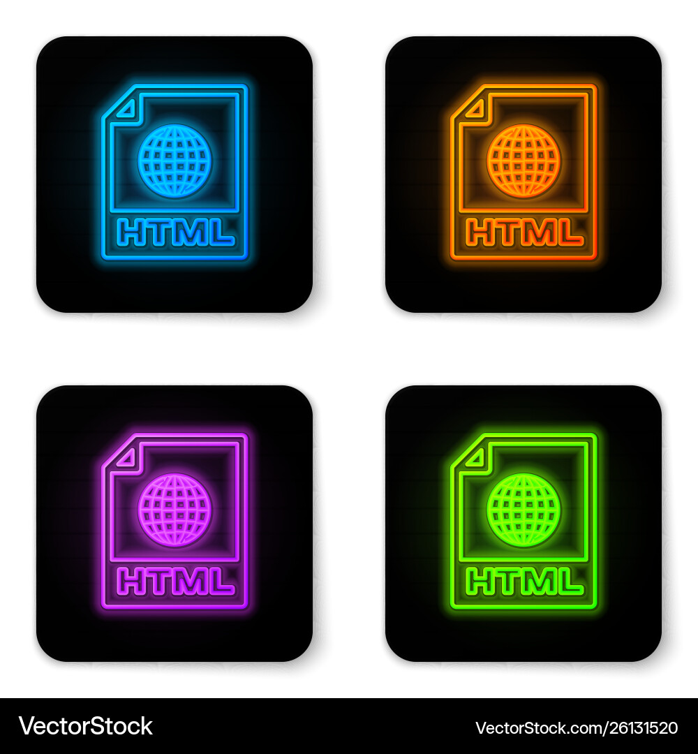 Glowing neon html file document icon download Glowing neon html file document icon download vector image