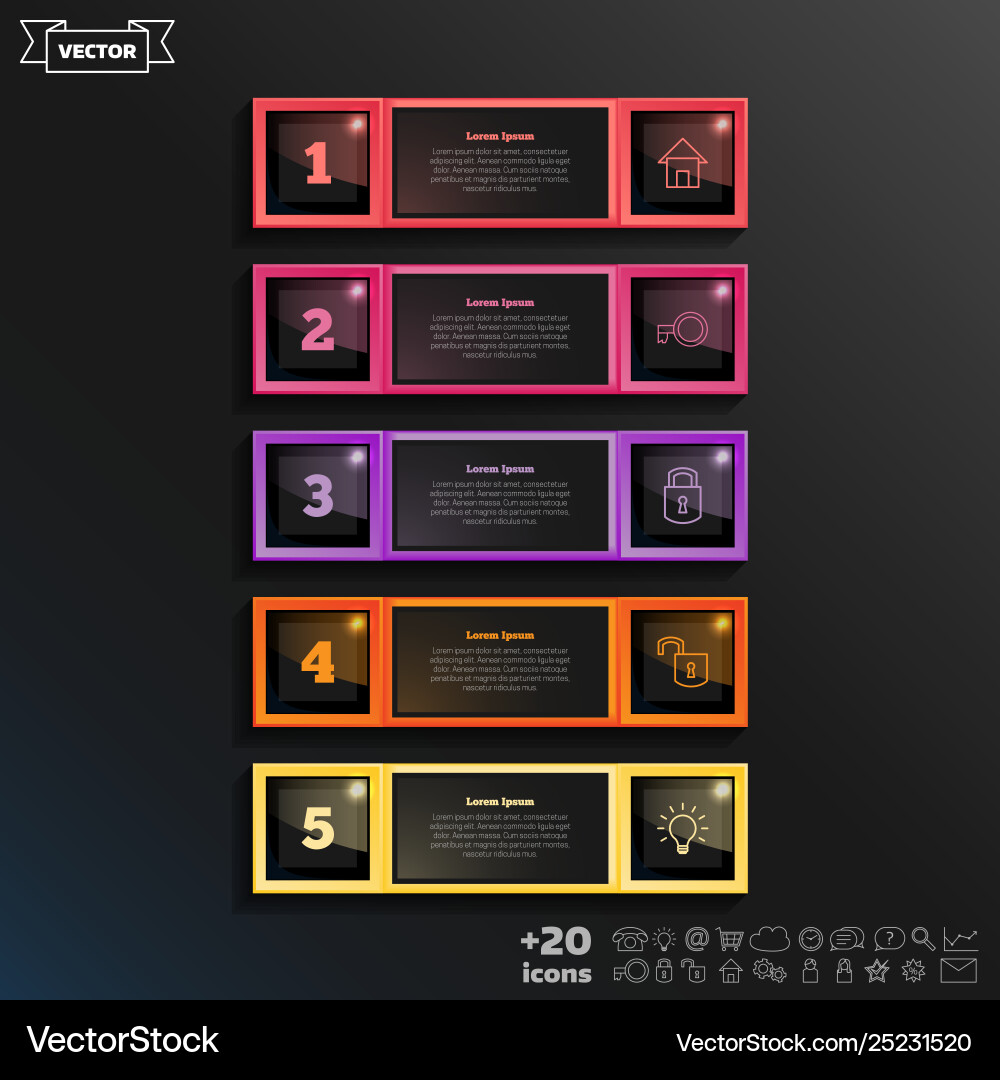 Infographic design list with colorful square vector image