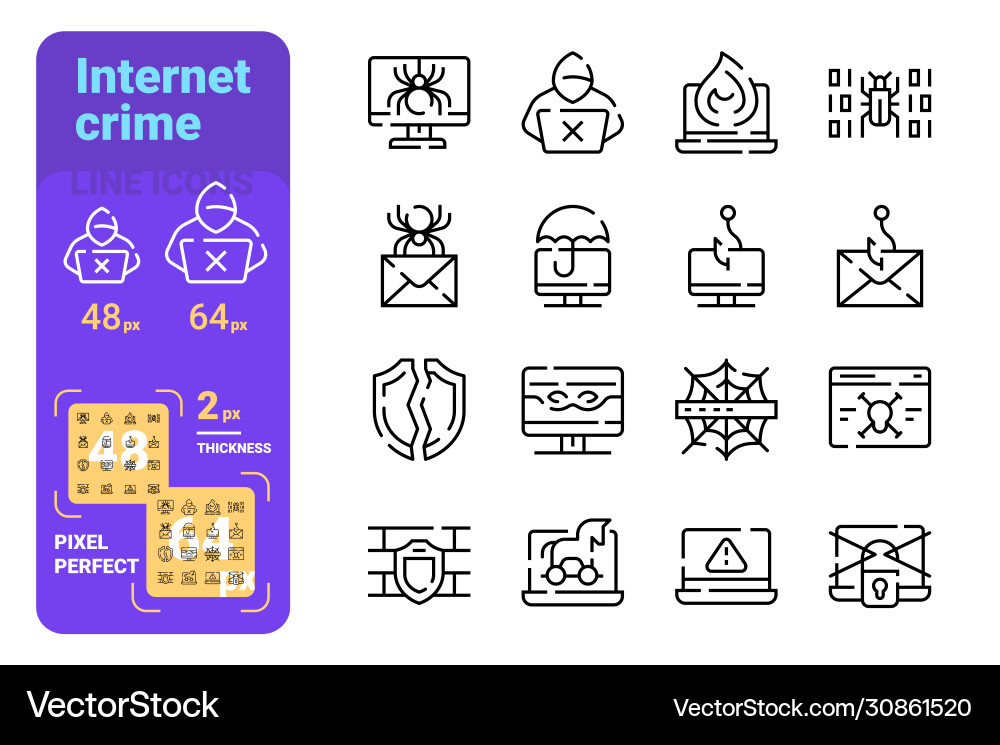 Internet Crime Icons - Hacker Theme vector image