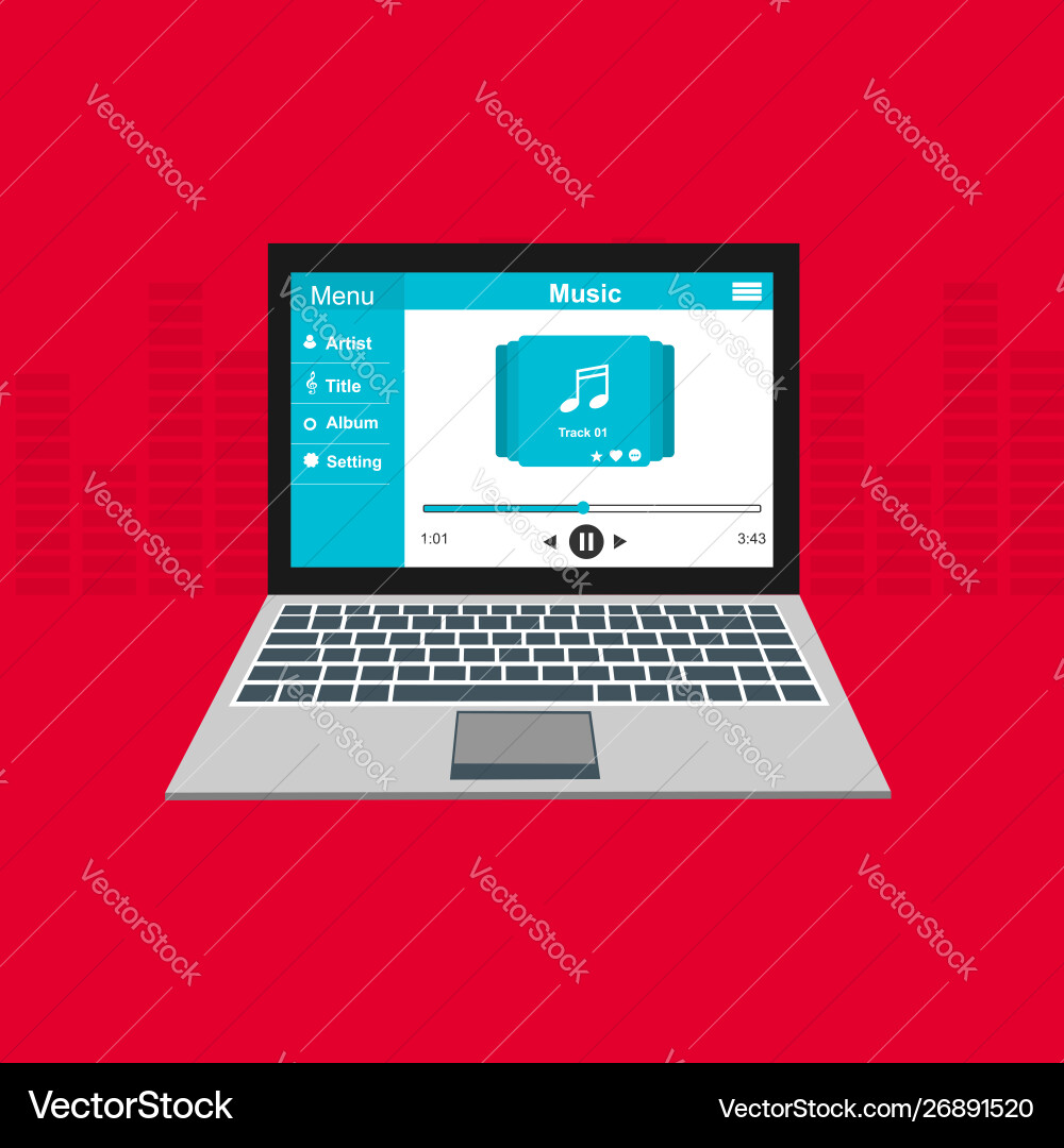 Media player application app template with flat Media player application app template with flat vector image