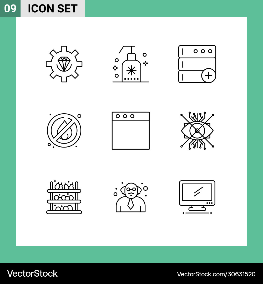 Pictograph set 9 simple outlines window app Vector Image