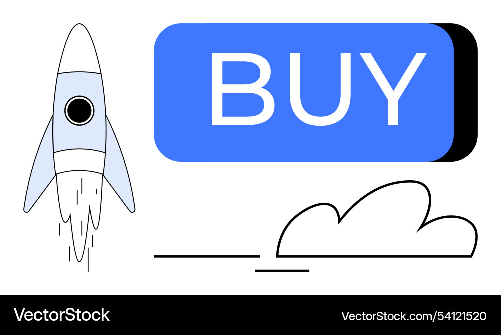 Rocketship launch next to large buy button Rocketship launch next to large buy button vector image