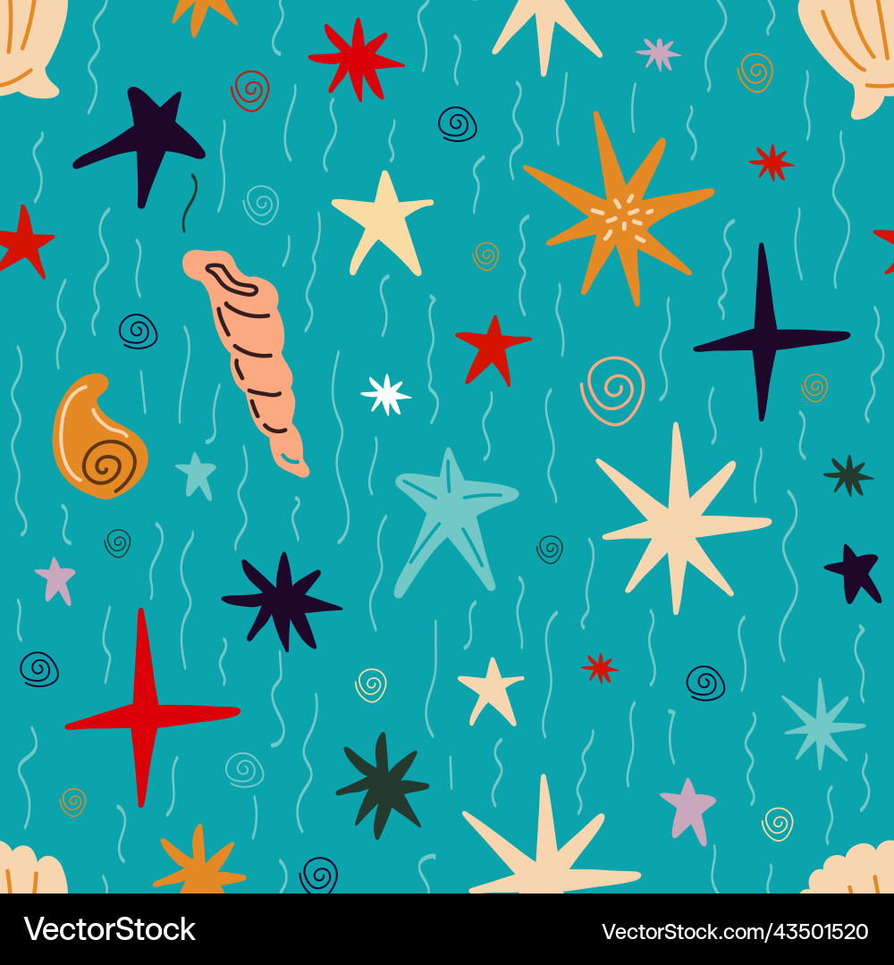 Seamless pattern with shells corals starfish Seamless pattern with shells corals starfish vector image