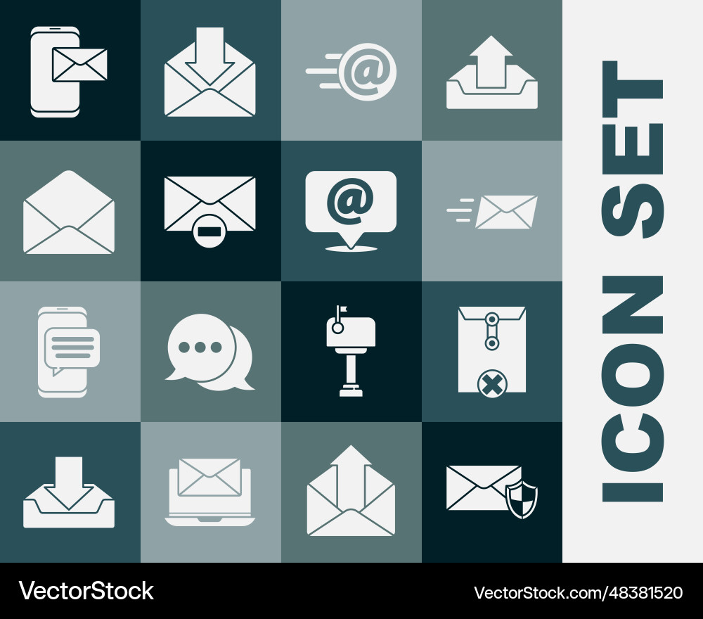 Set envelope with shield delete express vector image