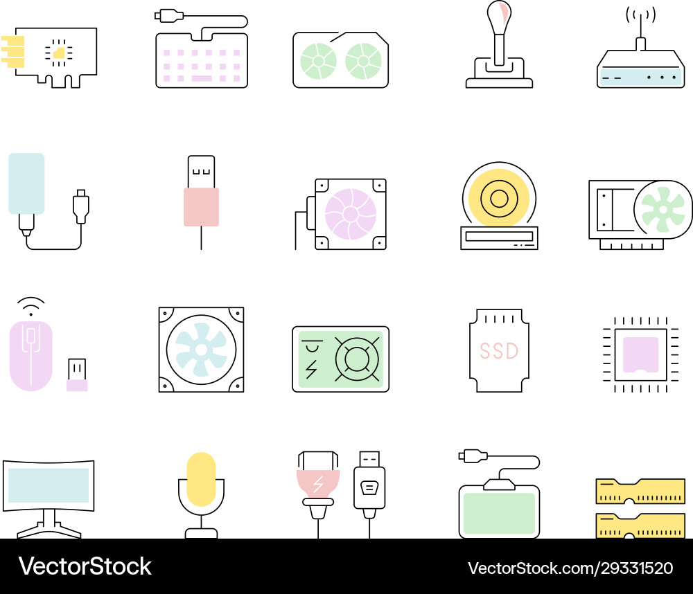 Set line icons hardware vector image