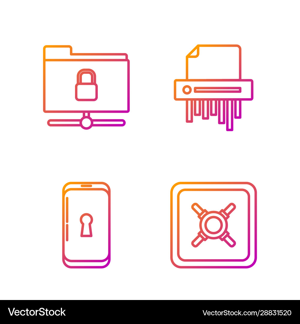 Set line safe smartphone with lock ftp folder Set line safe smartphone with lock ftp folder vector image