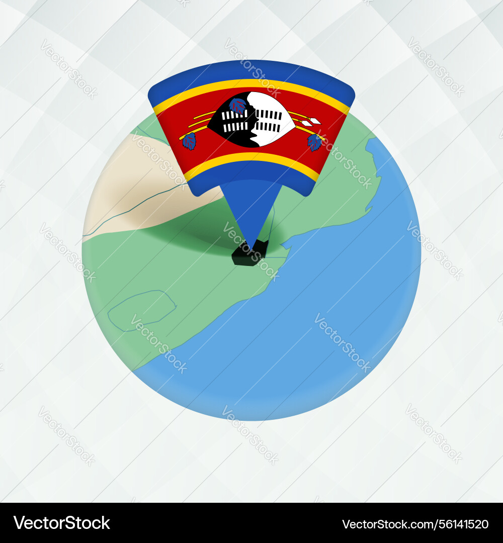Swaziland map highlighted with flag marker vector image