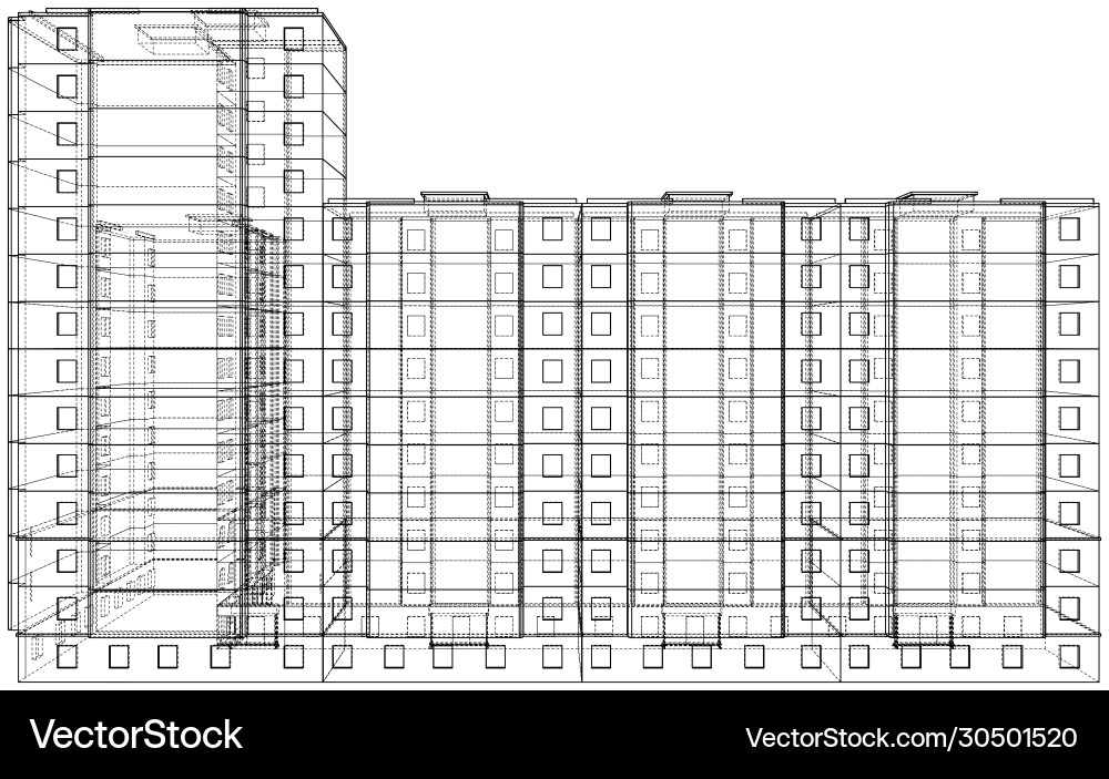 Wire-frame model a multi-storey building Wire-frame model a multi-storey building vector image