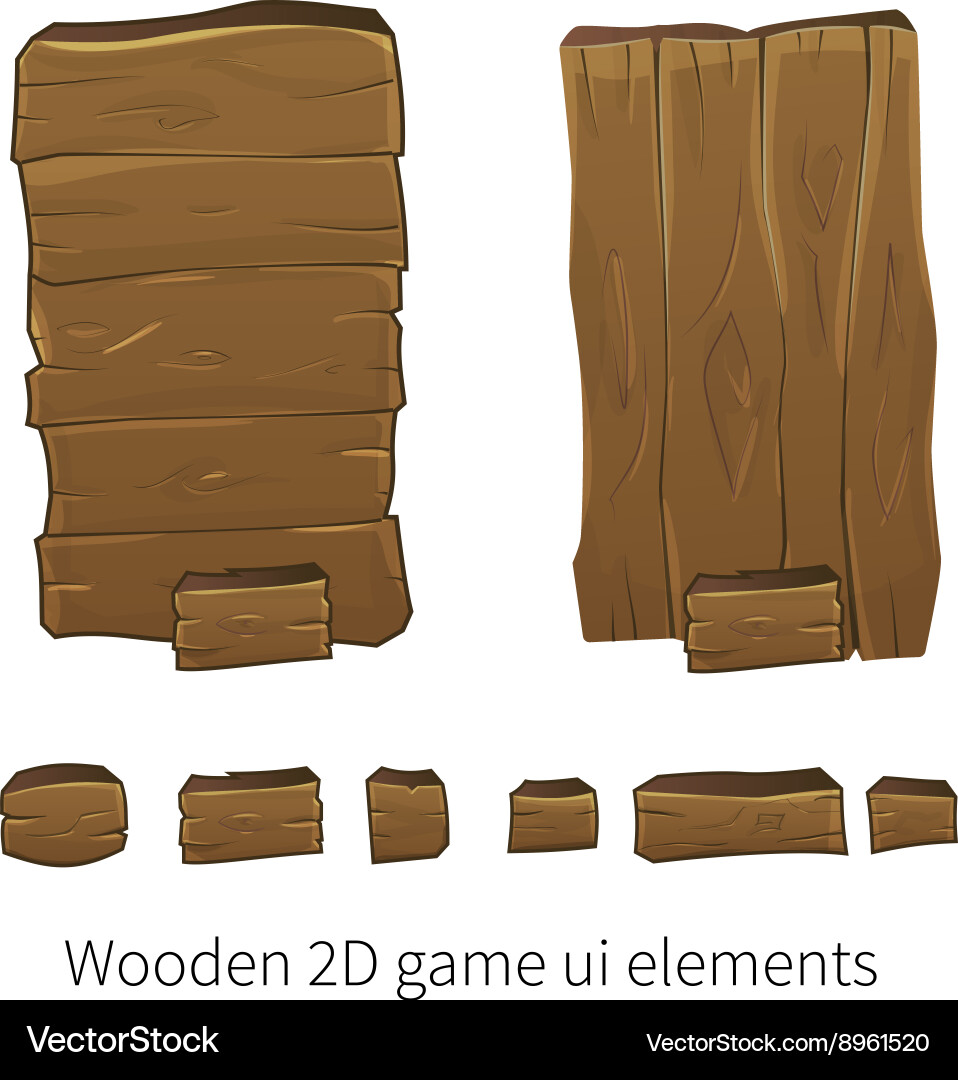 Wooden UI Elements - Game Interface Vector Image