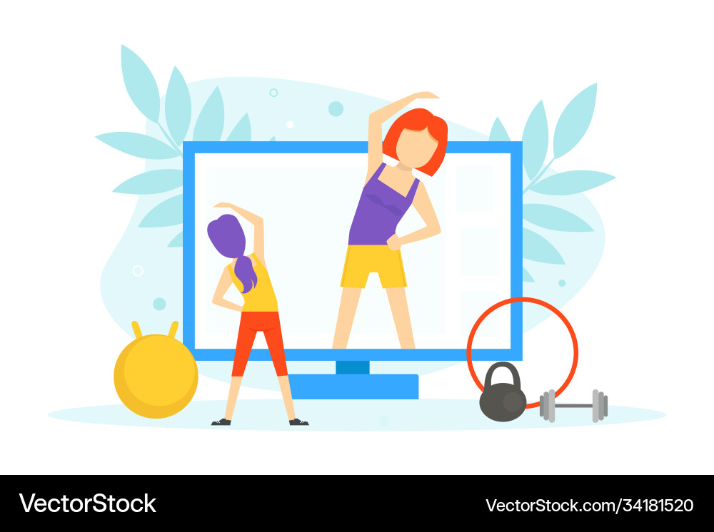 Young woman doing sports with fitness coach Young woman doing sports with fitness coach vector image