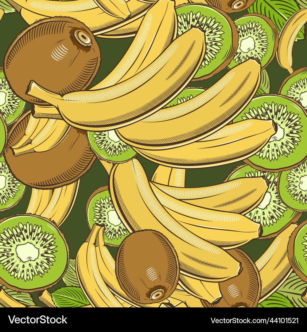 Colored seamless pattern with bananas and kiwi Colored seamless pattern with bananas and kiwi Vector Image