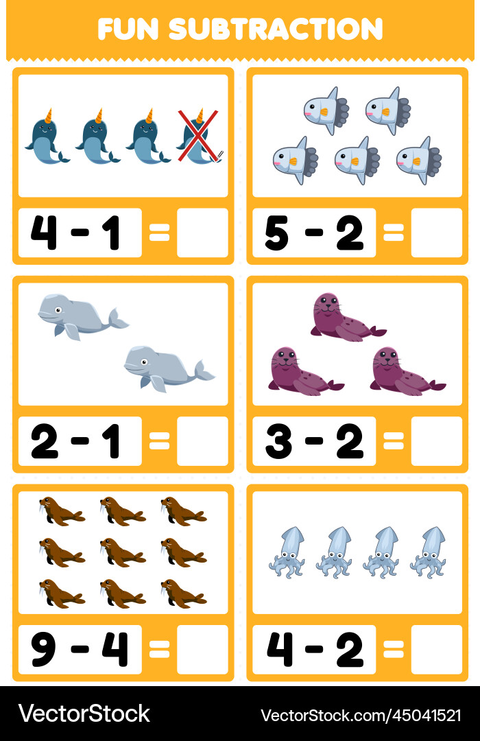 Education game for children fun subtraction Education game for children fun subtraction vector image