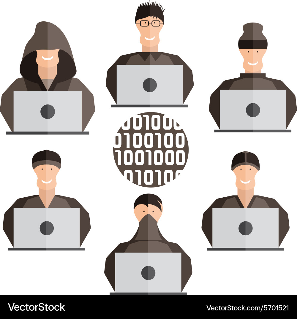 Hacker Icons Set - Digital Crime vector image