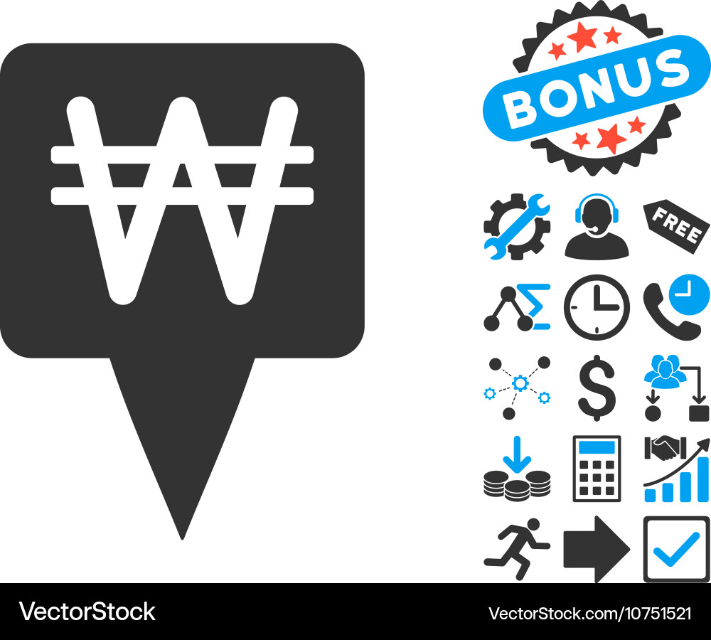 Korean won map pointer flat icon with bonus vector image