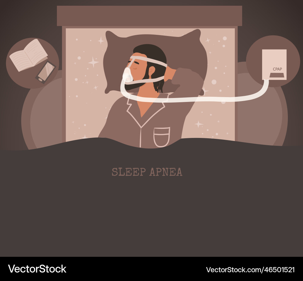 Man Using CPAP Machine for Sleep Apnea Vector Image