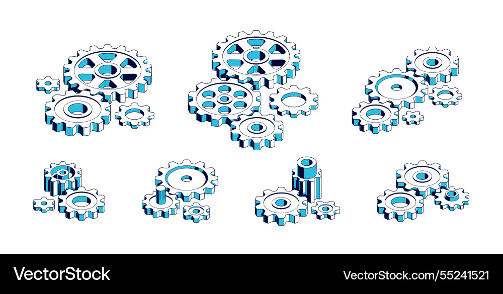 Mechanical engineering concept set gears and cogs Mechanical engineering concept set gears and cogs vector image