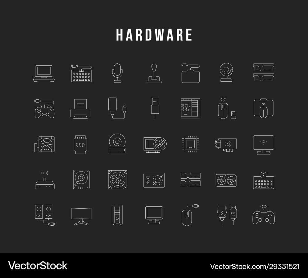 Set line icons hardware Set line icons hardware vector image