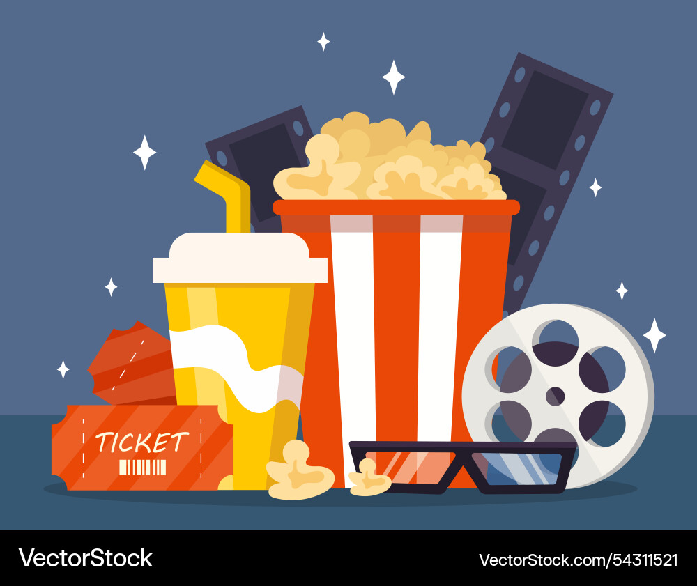 Set von Kinoobjekten Pop Mais Soda 3d Gläser Set von Kinoobjekten Pop Mais Soda 3d Gläser vektorbild