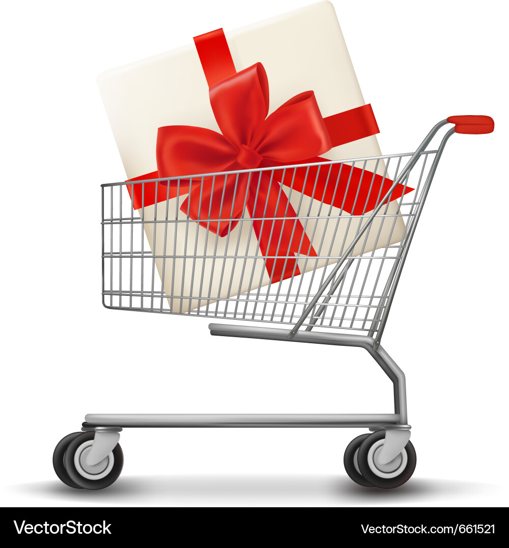 Shopping Cart with Gift Box vector image