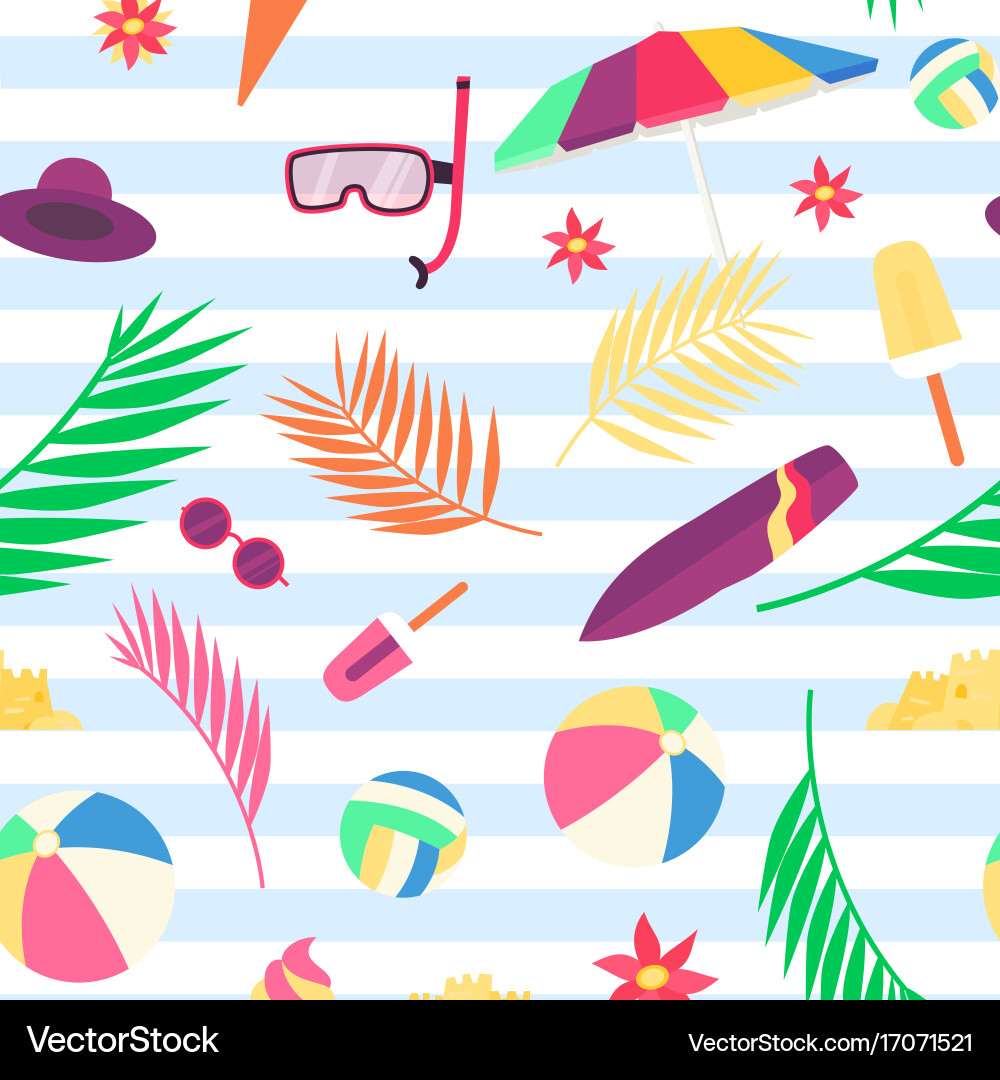 Summer pattern with beach objects and accessories vector image