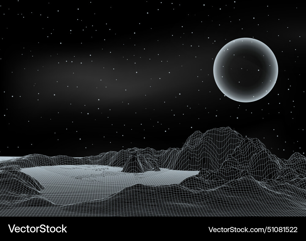 Abstract futuristic space scene with wireframe vector image