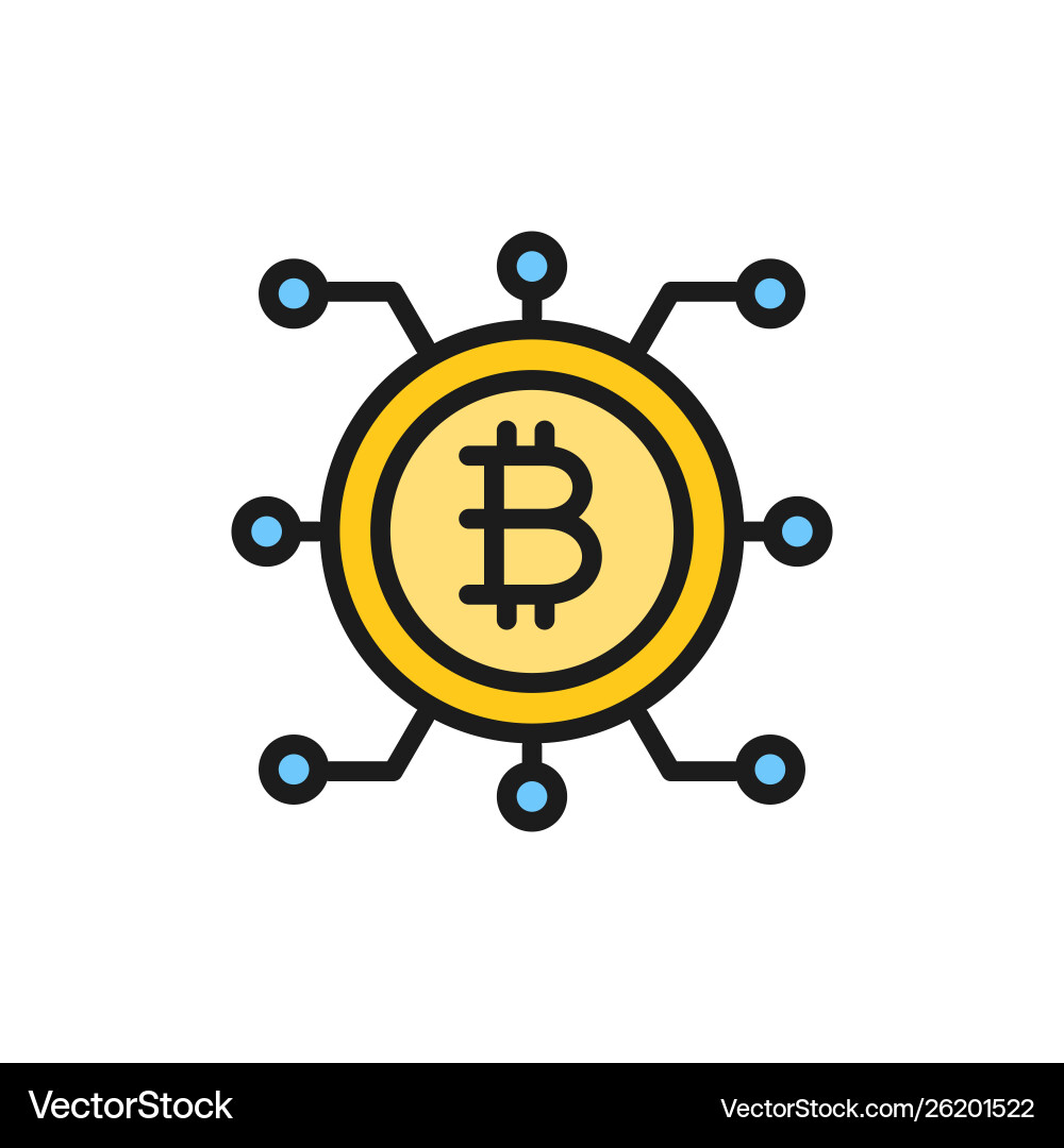 Bitcoin coin with closed contacts blockchain flat vector image