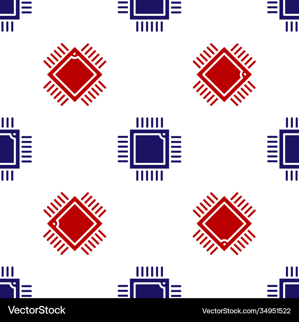 Blue and red computer processor with microcircuits Blue and red computer processor with microcircuits vector image