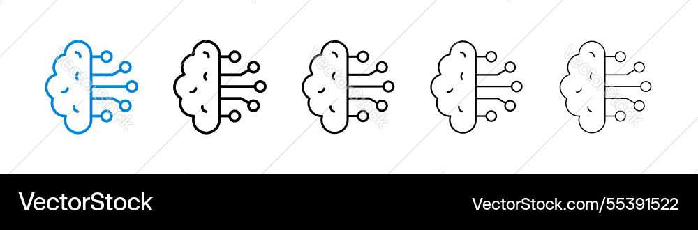 Brain circuit icons in five different stroke sizes Brain circuit icons in five different stroke sizes vector image