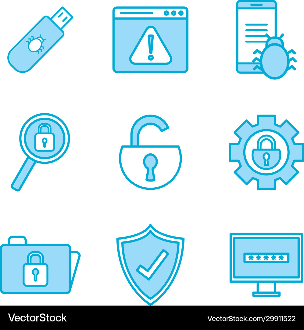 Isolated security line and fill style icon set vector image