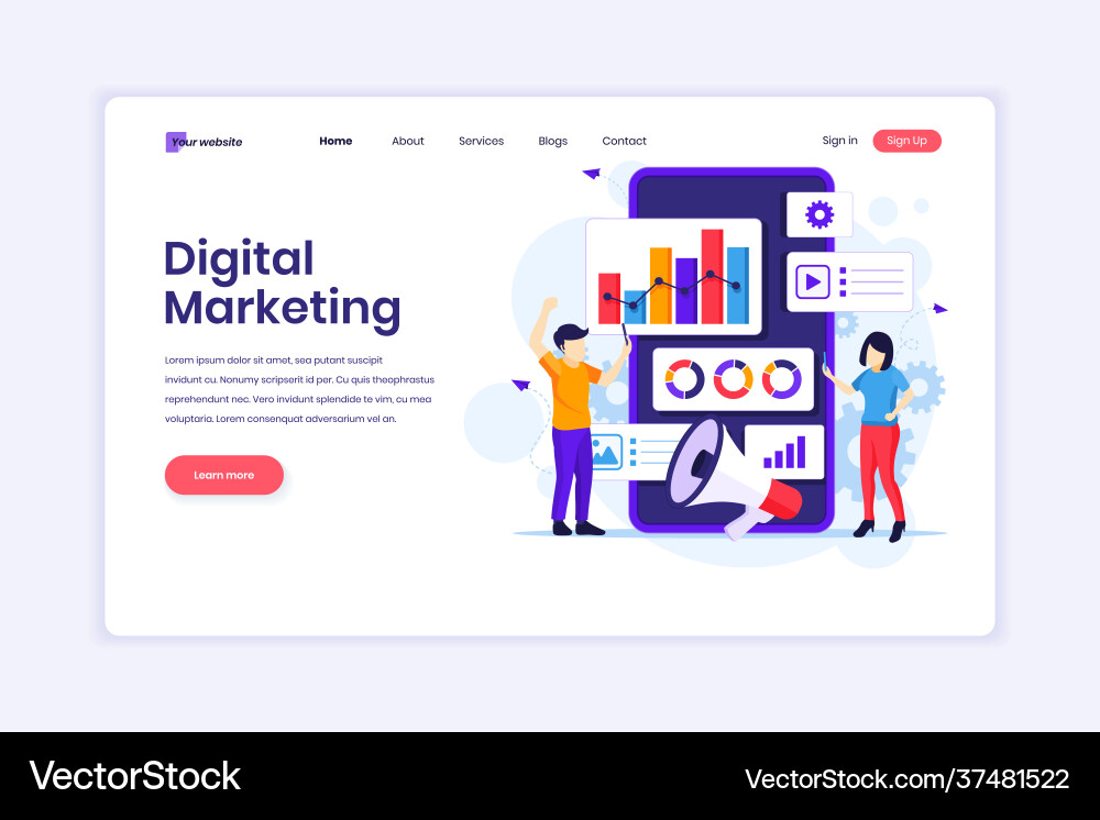 Landing page design concept digital marketing Landing page design concept digital marketing vektorbild