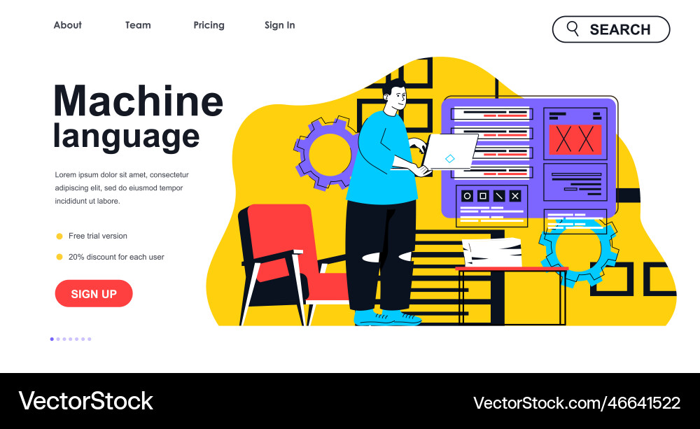 Machine language concept for landing page template Machine language concept for landing page template vector image