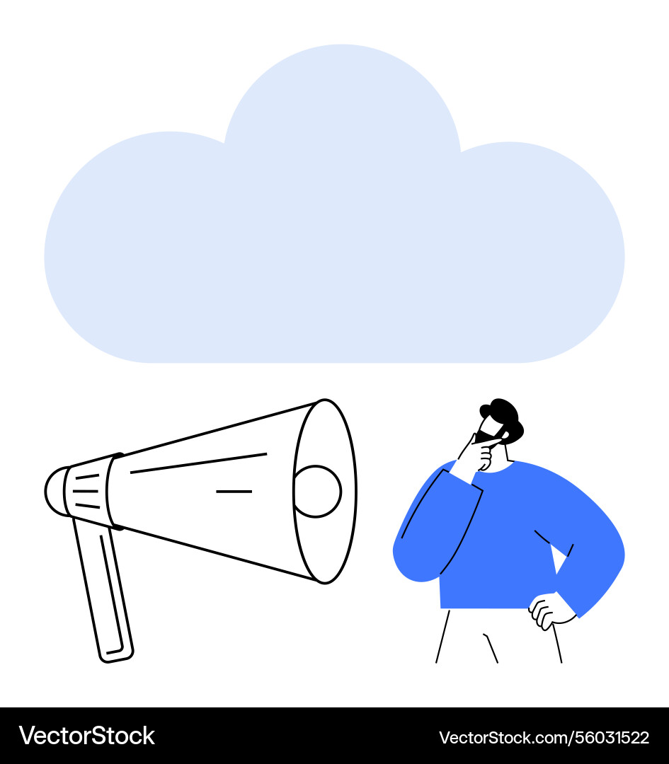Man contemplating communication using loudspeaker Vector Image