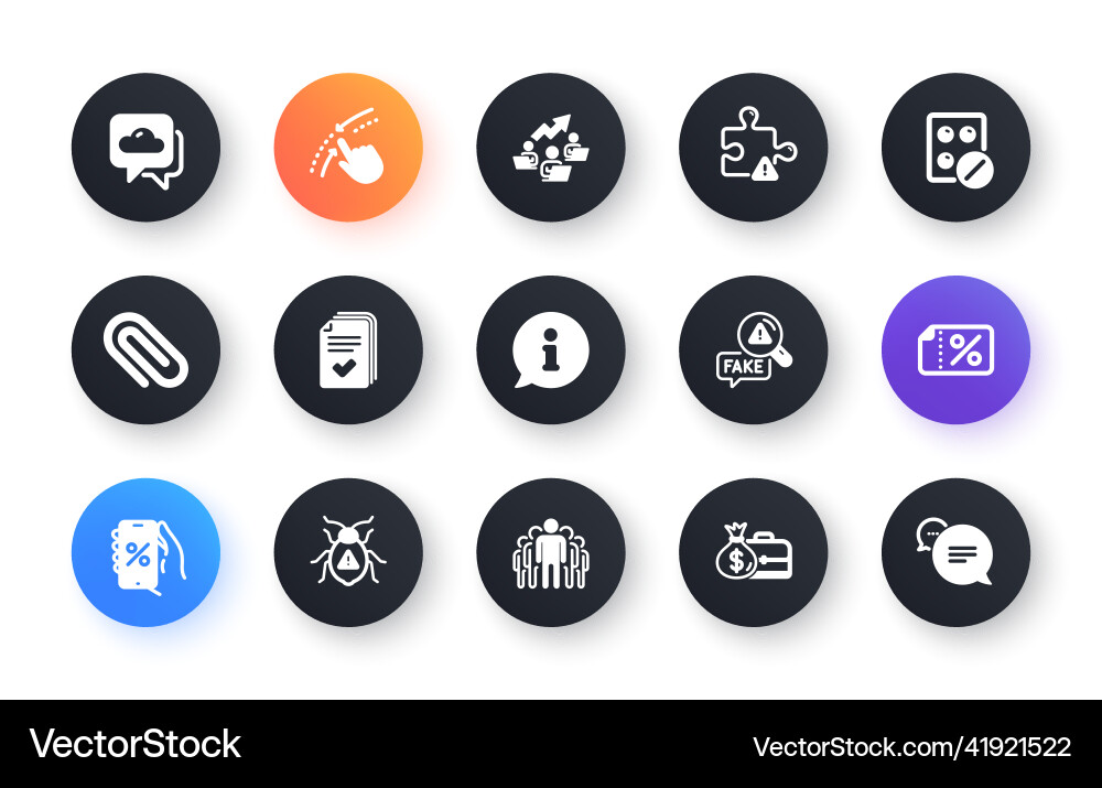Minimal set of software bug group and info flat vector image